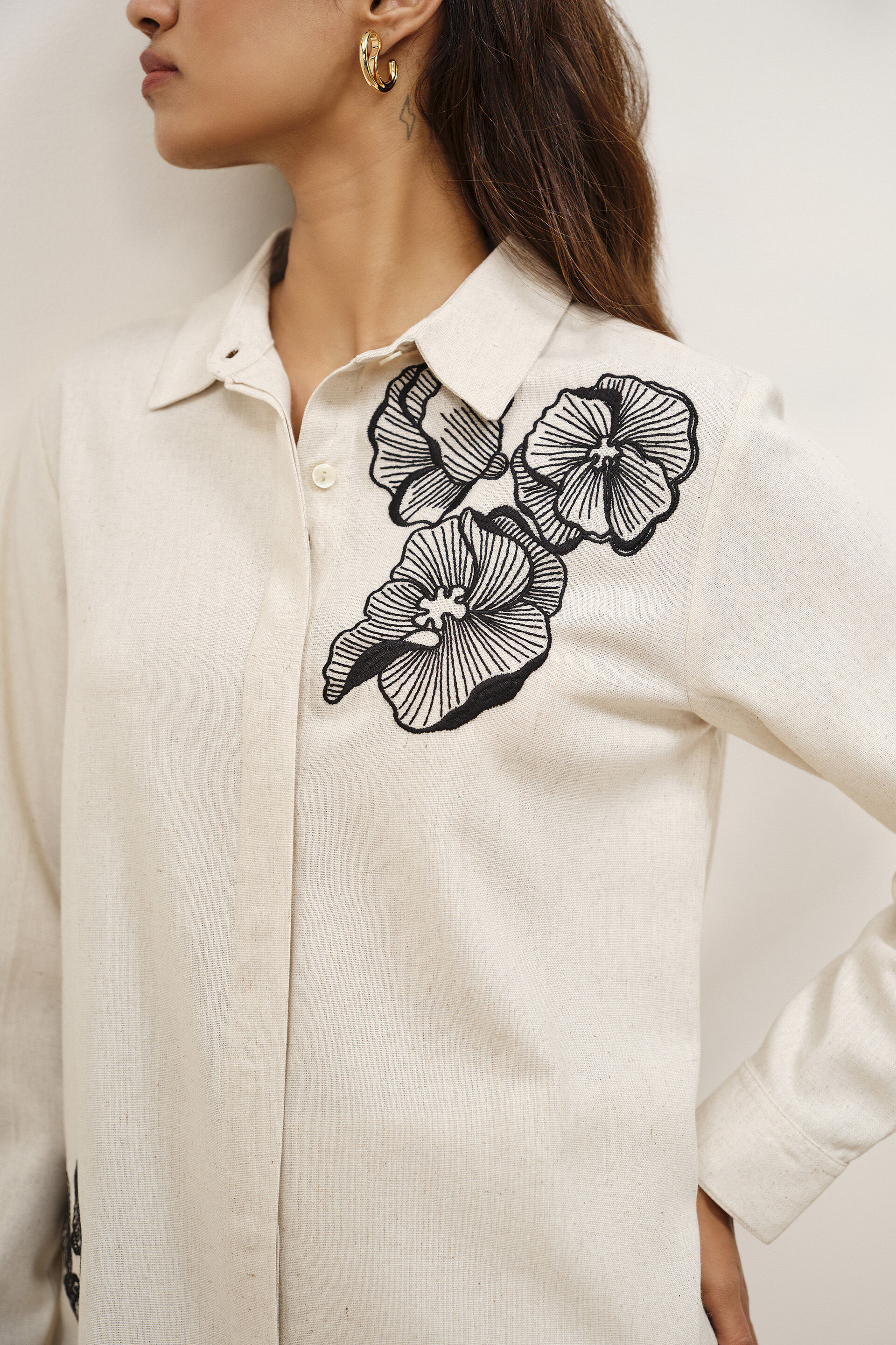 Eliza Embroidered Shirt, Natural, image 3